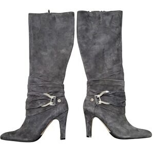 Antonio Melani Jullia Buckle Gray Suede Ruched Knee High Boots Womens 7.5M